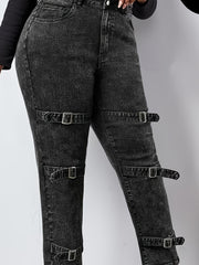 Solid Button Fly High Stretch Jeans