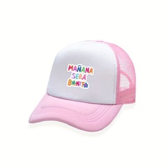 Y2K Letter Print Trucker Hat Pink Block Mesh Baseball Cap