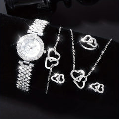 Kids Rhinestone Watch & Jewelry Set, Roman Digital Analog, 5pcs
