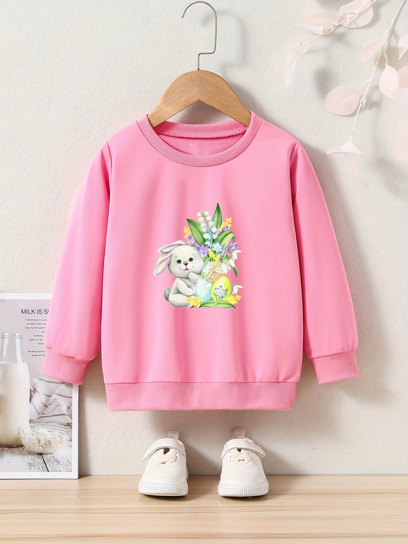 OERYUI Bunny Beside Flowers Graphic Sweatshirt for Girls Boys