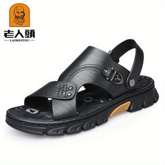 LAORENTOU Men's Leather Sandals Casual Outdoor Anti-skid Sandals