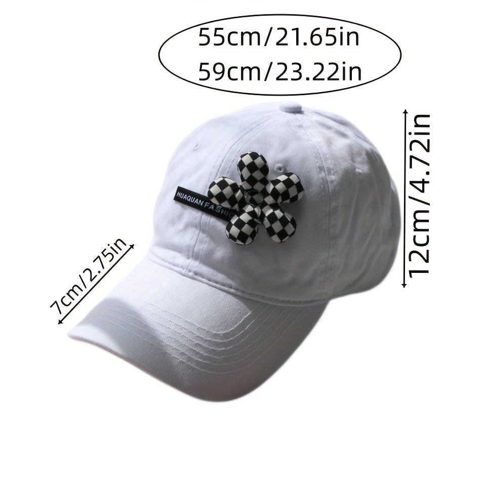 Houndstooth Flower Decor Baseball Cap Lightweight Sunscreen Dad Hats