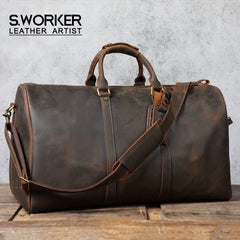 Men's Leather Travel Duffle Bag Vintage Large Capacity Fitness Gym Bag