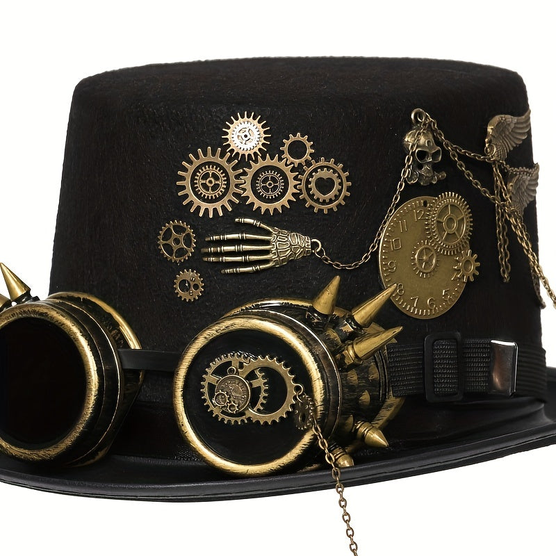 Heavy Metal Chain Steampunk Hat Gothic Noble Skull Rivet Goggles