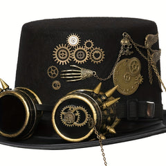 Heavy Metal Chain Steampunk Hat Gothic Noble Skull Rivet Goggles