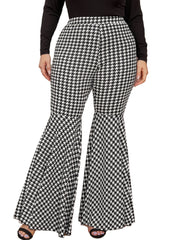 Houndstooth Flared Pants Retro High Rise Plus Women's