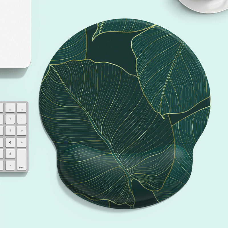Green Tropical Leaf Wrist Mouse Pad for Laptop