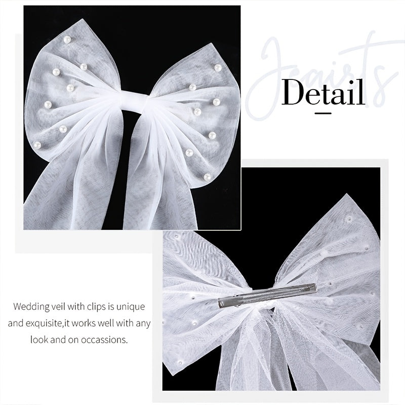 Bridal Veil with Embellishments and Satin Bow Single Layer