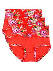 3pcs Chinese Floral Cotton Briefs Comfortable Mid Waist Intimates Panties