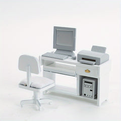 1:12 Dollhouse Computer Desk and Chair Set - Durable Accessories for Play