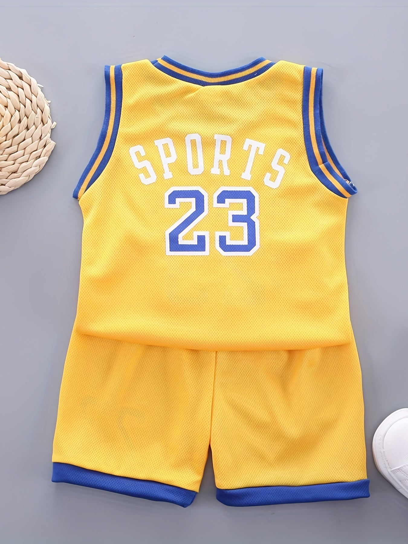 Boys Basketball Number Graphic Tank Top & Shorts Set for Summer