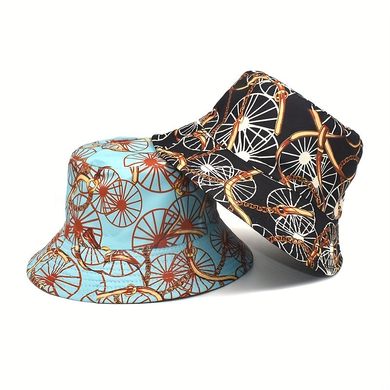 Reversible Chain Print Bucket Hat Casual Travel Beach Hats Unisex