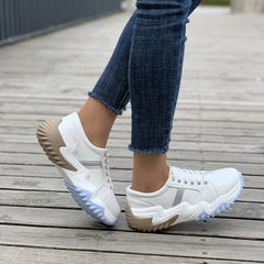 Women's Platform Lace Up Sneakers Low Top Faux Leather Shoes