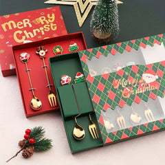 6pcs Dessert Cutlery Set Golden Christmas Cartoon Fork Spoon Set