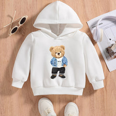 Bear Print Baby's Casual Pullover Hooded Sweatshirt