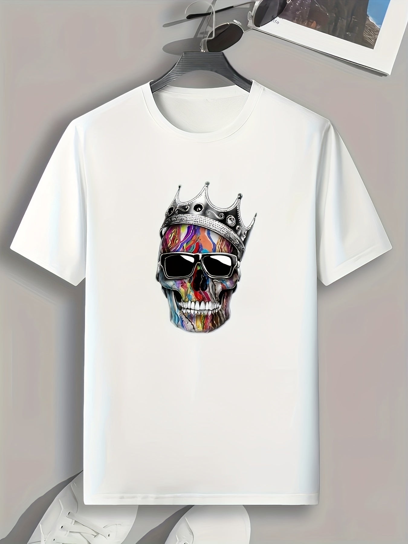 Skull Pattern Print Men's Sports T-shirt Graphic Tee Men's Summer Outdoor