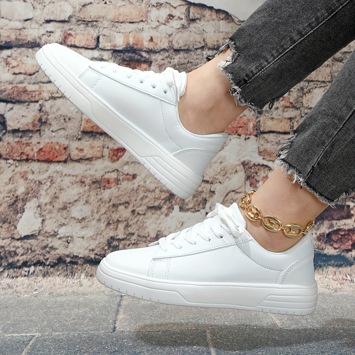 Faux Leather Heighten Skate Shoes Wear Resistance Non Slip Flat Sneakers