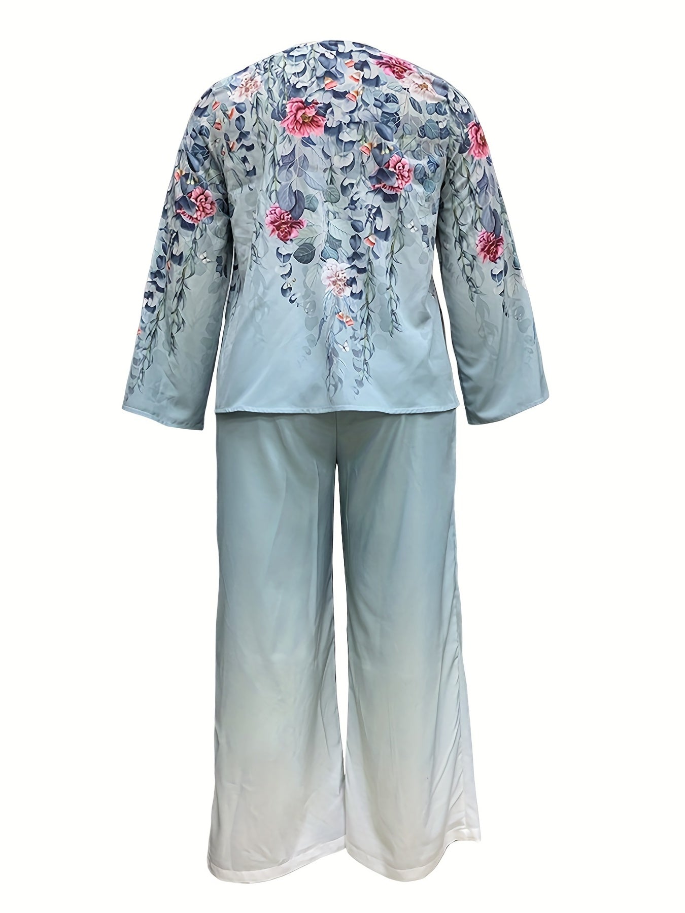 Women's Plus Floral Print Top & Wide Leg Pants Set