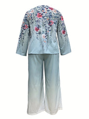 Women's Plus Floral Print Top & Wide Leg Pants Set