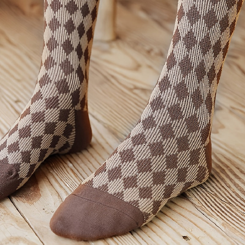 Retro Plaid Mid Tube Socks Pack Women's Stockings