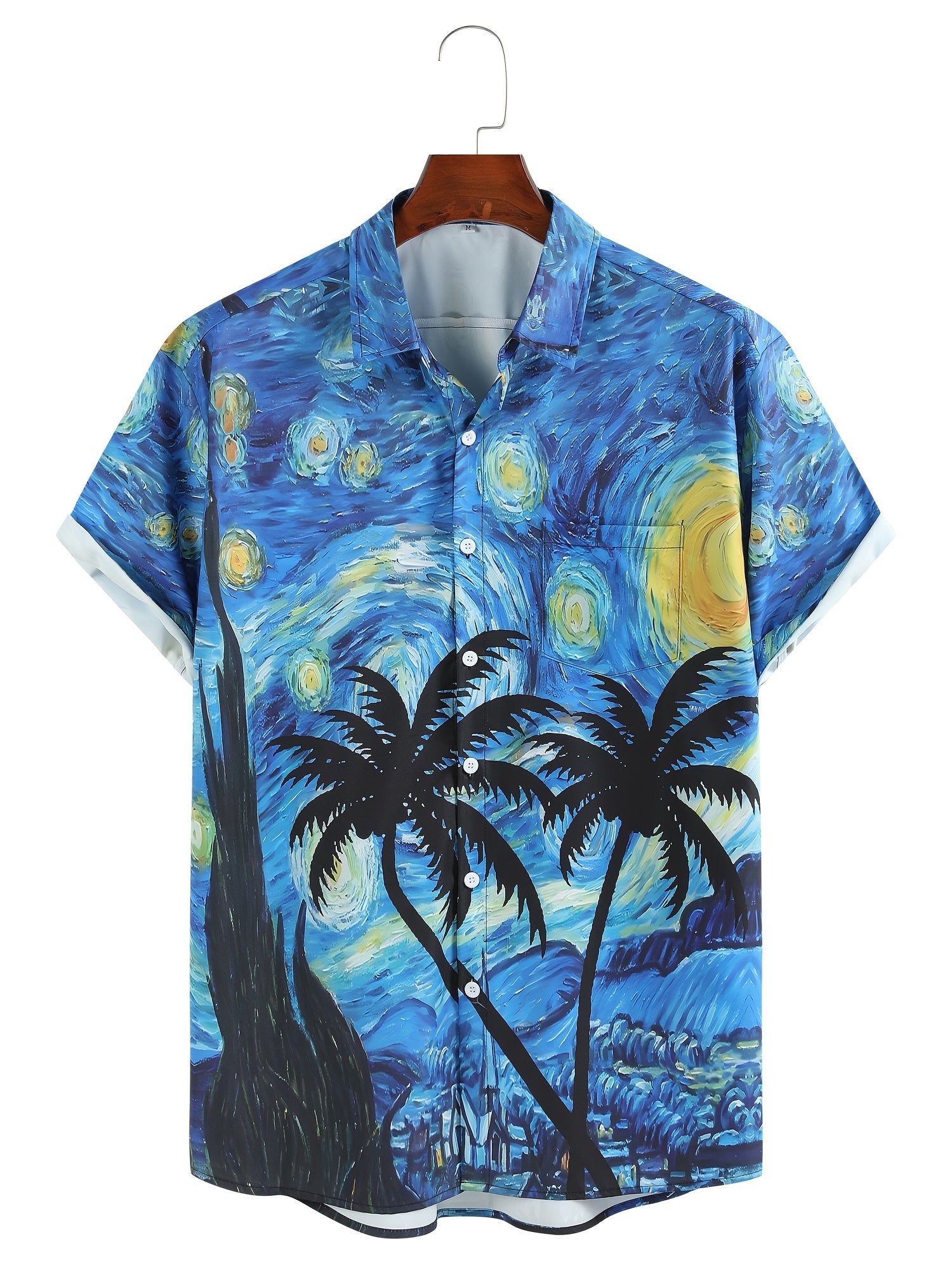 Men's Starry Night Print Short Sleeve Shirt for Summer