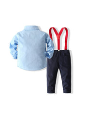 Boys Gentleman Outfits Long Sleeve Slim Fit Bowtie Shirt&Suspender Pants