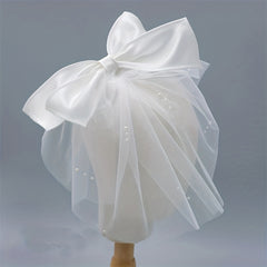 Short Bridal Head Veil with Comb & Bow - Wedding Accessory