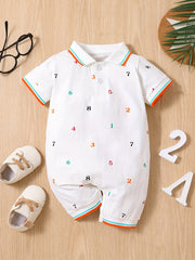 Baby Boys Number Graphic Print Short Sleeve Romper Jumpsuit
