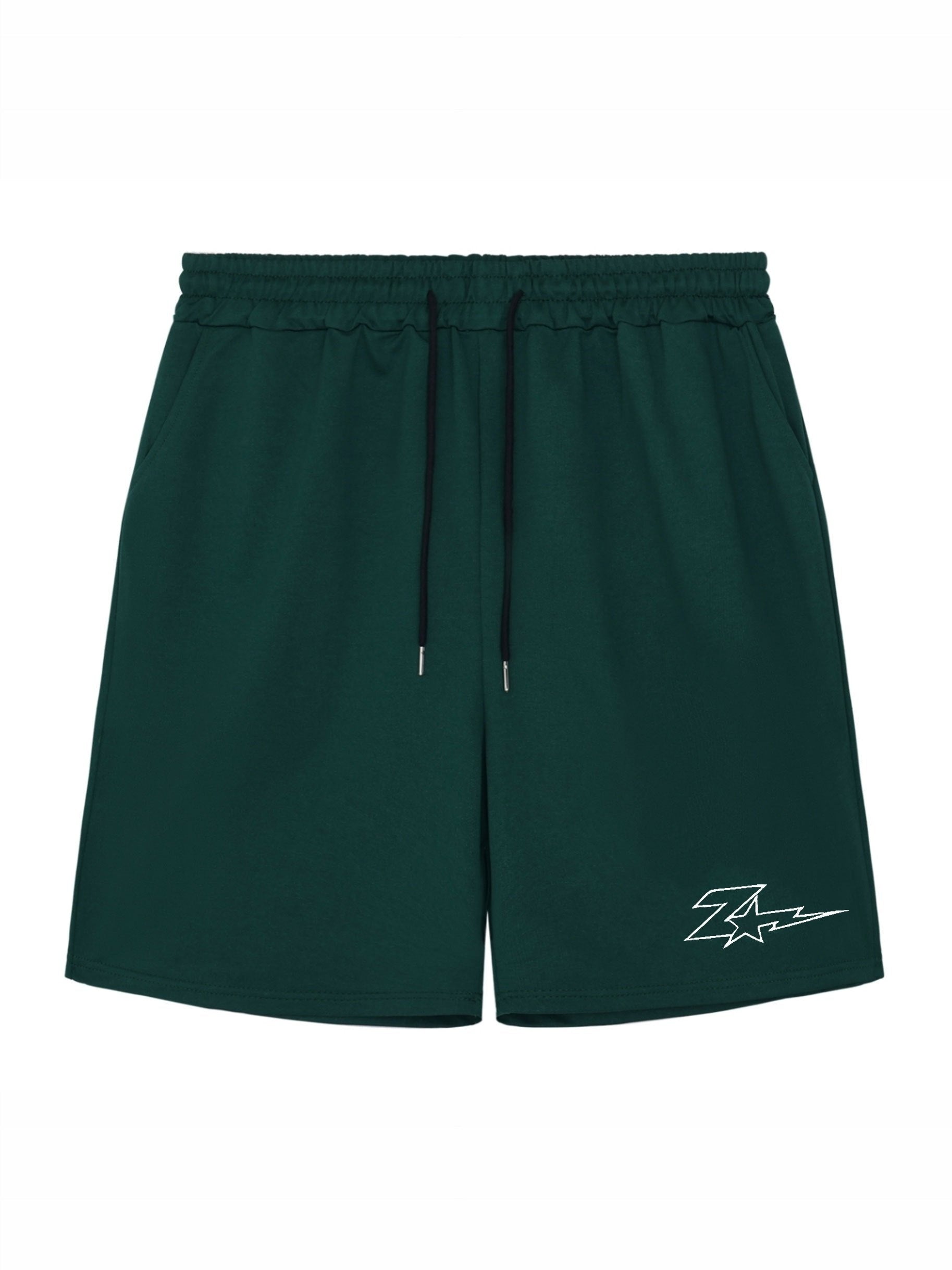 Lightning & Star Pattern Comfy Shorts Mens Casual Elastic Waist Drawstring