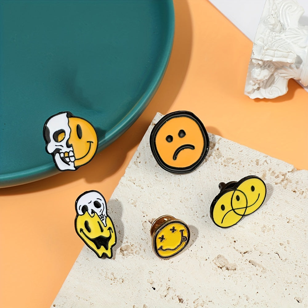 Boys Cartoon Skull Enamel Pin with Funny Smile and Angry Expression