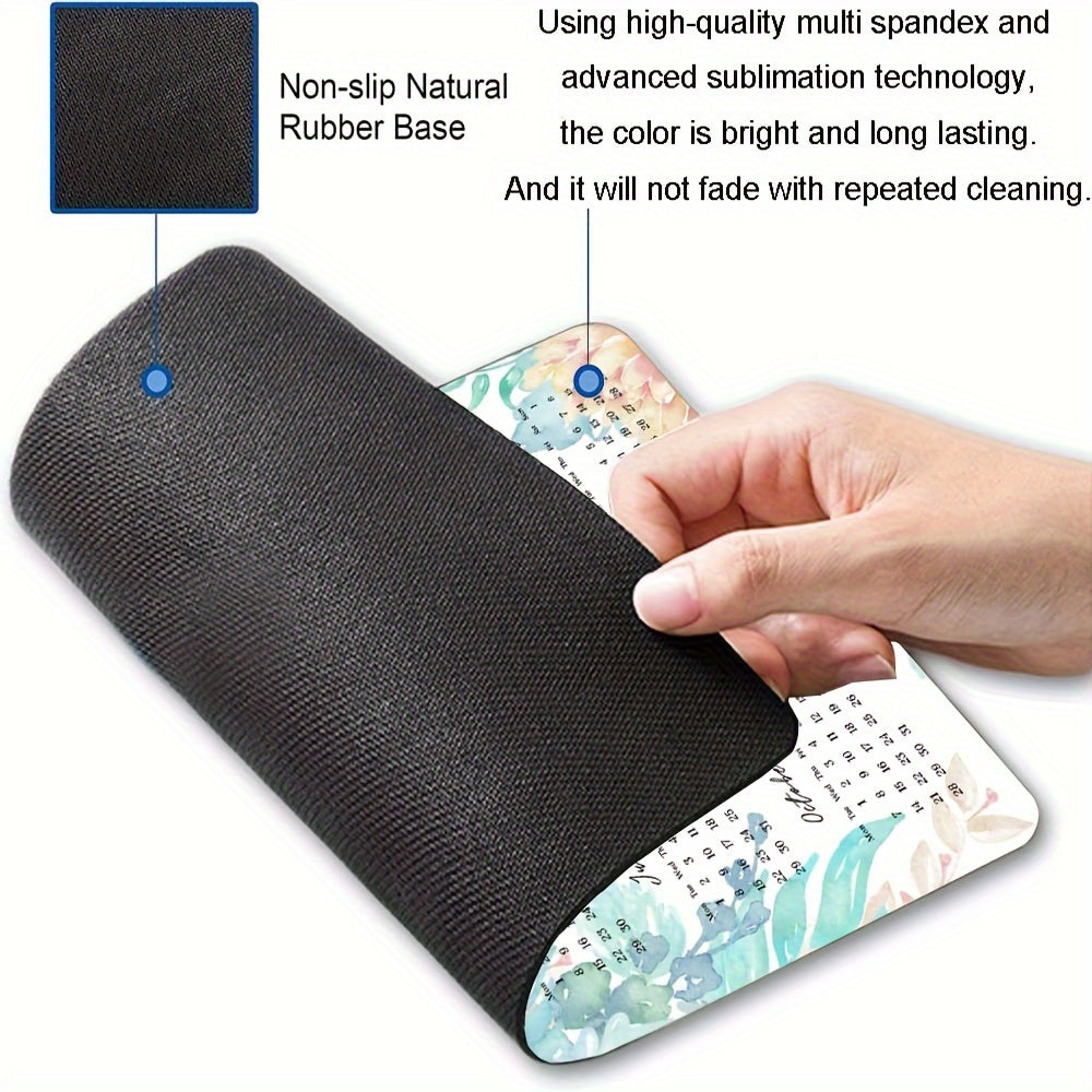 Floral Mouse Pad Calendar Textured Square Waterproof Non-Slip Base Office Laptop