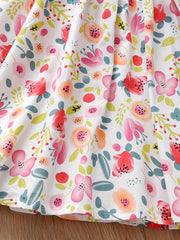 Toddler Girls Puff Sleeve Flowers Graphic Princess Dress