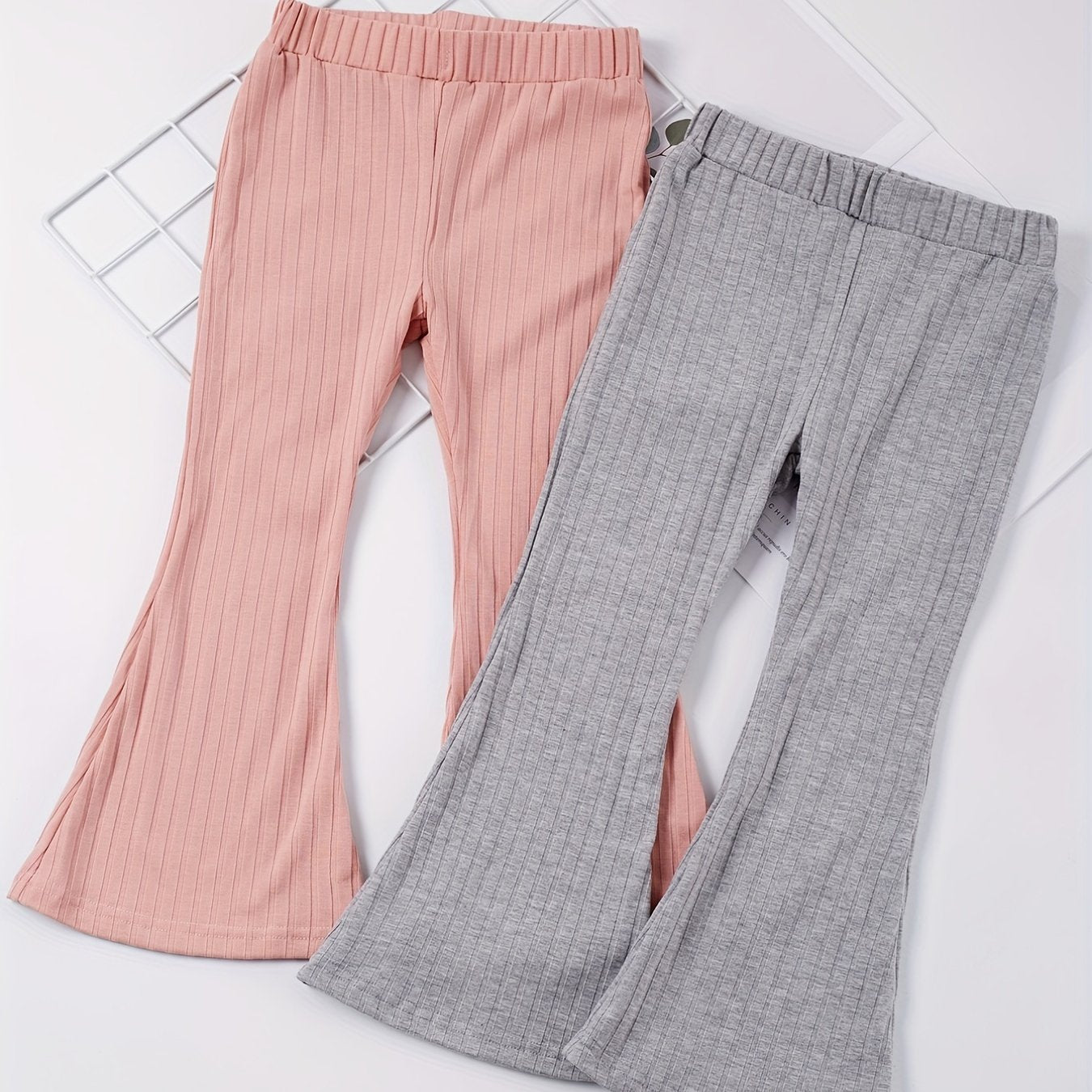 2pcs Toddler Girls Ribbed Knit Flared Pants Elastic Waist Kids Summer Clothes