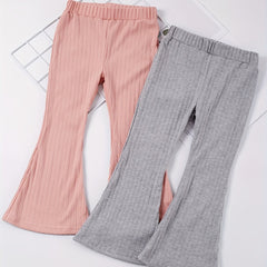 2pcs Toddler Girls Ribbed Knit Flared Pants Elastic Waist Kids Summer Clothes