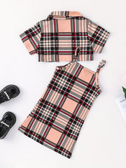 2pcs Toddler Girls Plaid Cami Dress & Crop Blouse Top Set