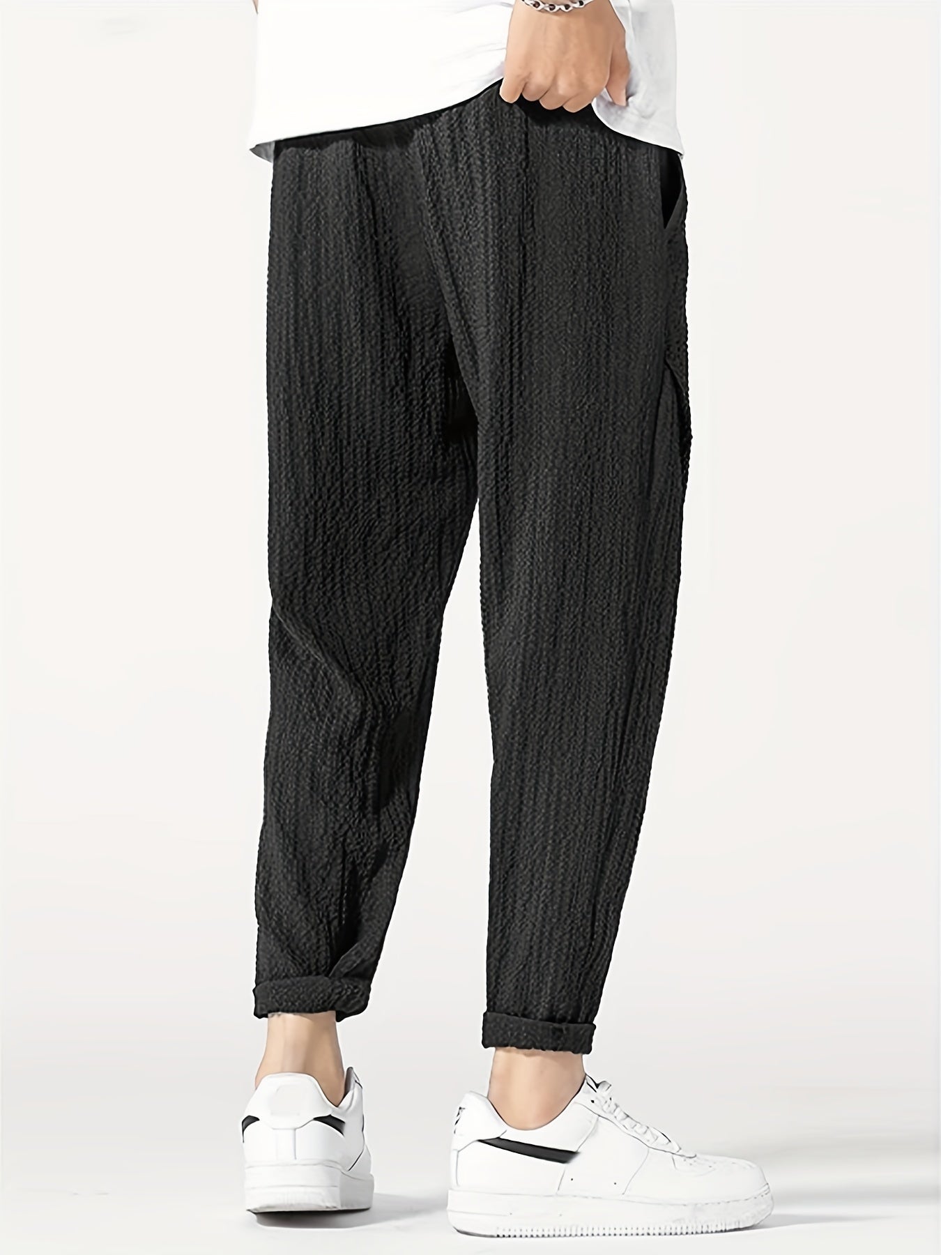 Plicated Joggers Men's Casual Loose Fit Waist Drawstring Pants