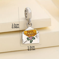 1pc Christmas Silver Gray Envelope Merry Pendant Charm DIY Bracelet String Decor