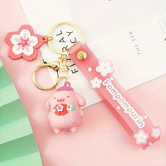 Pink Sakura Keychain Ornaments Cartoon Pendant Car Key Ring