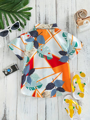 Boys Leaf Print Short Sleeves Shirt For Summer Kids Clothes