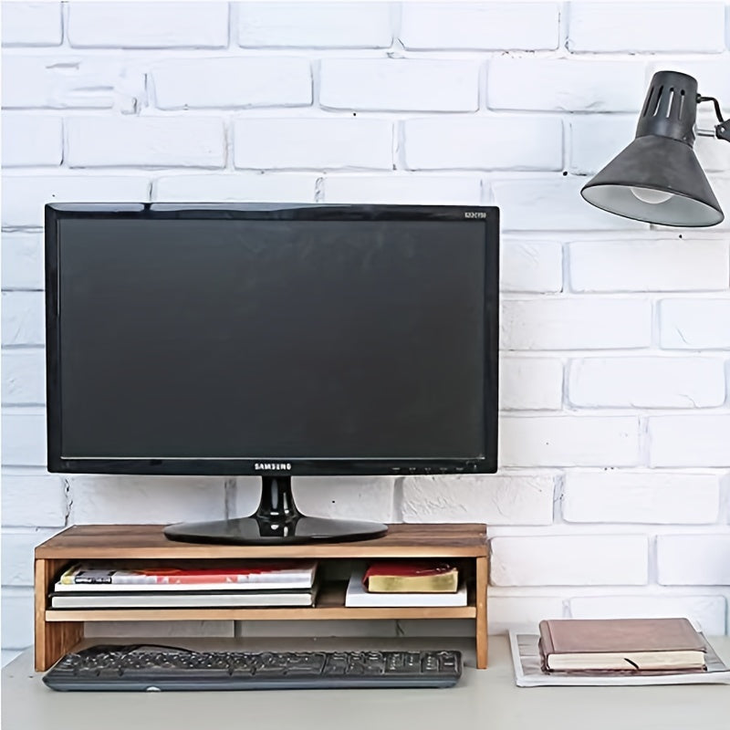 2 Tier Wooden Monitor Stand Riser For Desk - Home Office Desk Shelf