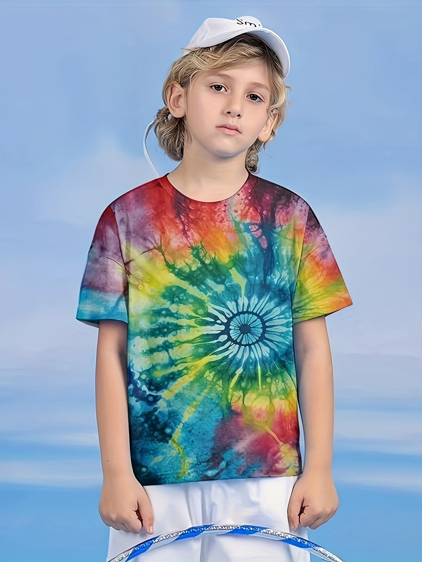Colorful Rainbow Tie Dye Short Sleeve T-Shirt for Kids