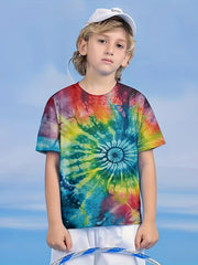 Colorful Rainbow Tie Dye Short Sleeve T-Shirt for Kids