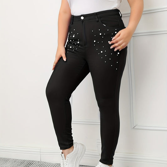 Women's Plus Pearl Button Slim Fit Denim Pants
