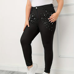 Women's Plus Pearl Button Slim Fit Denim Pants
