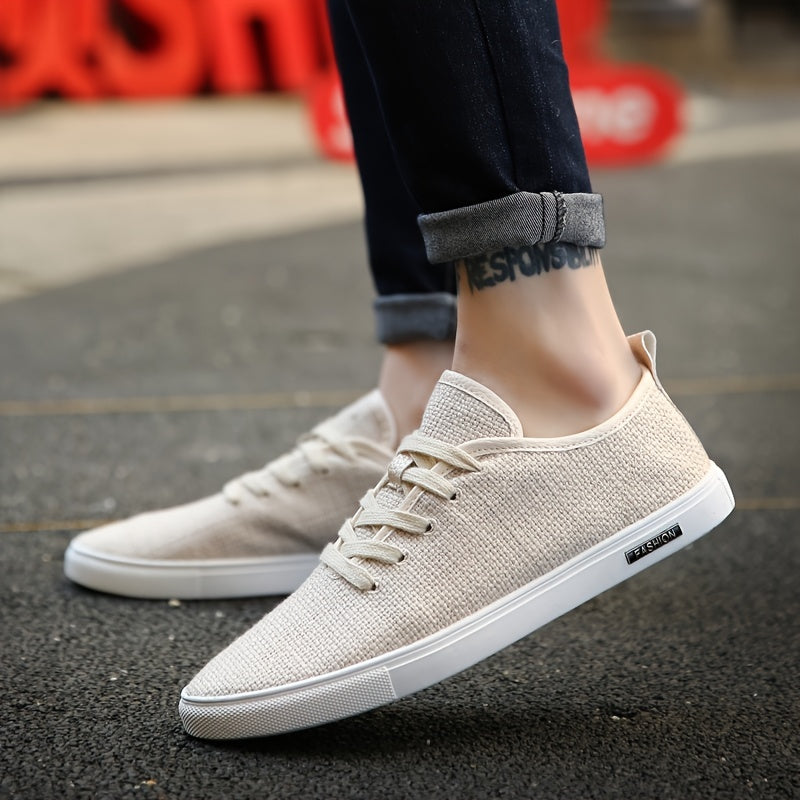 Men's Linen Lace Up Casual Sneakers Breathable Lightweight Shoes