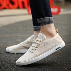 Men's Linen Lace Up Casual Sneakers Breathable Lightweight Shoes
