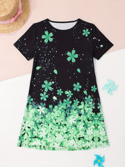 Shamrock Print Crew Neck Short Sleeve Dress
