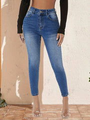High Waist Stretchy Skinny Jeans Slim Fit Denim Pants