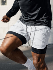 Double Layer Shorts Men's Stretch Sports Shorts For Gym Workout