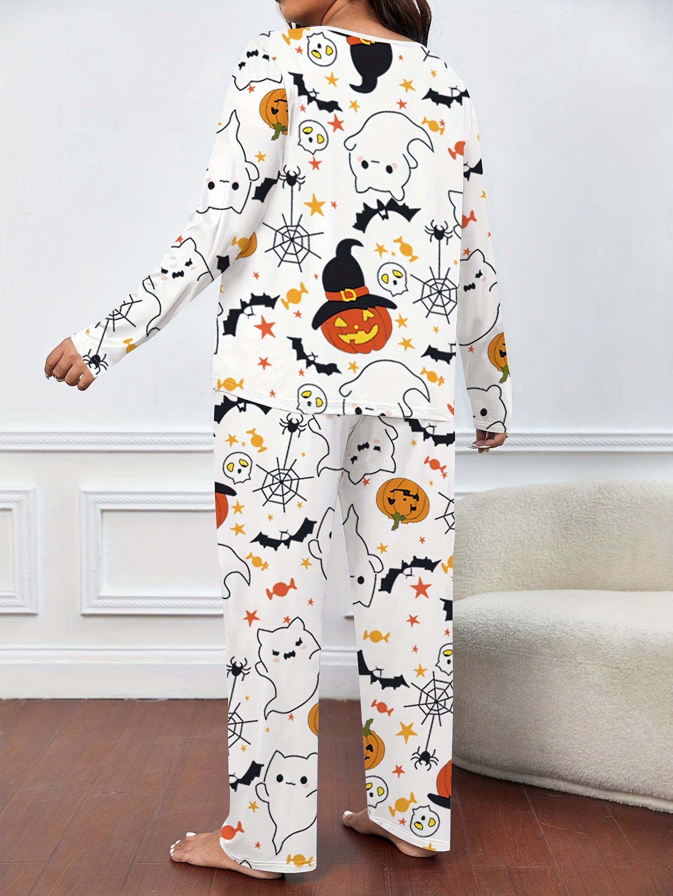 Halloween Bat & Ghost Print Pajamas Set